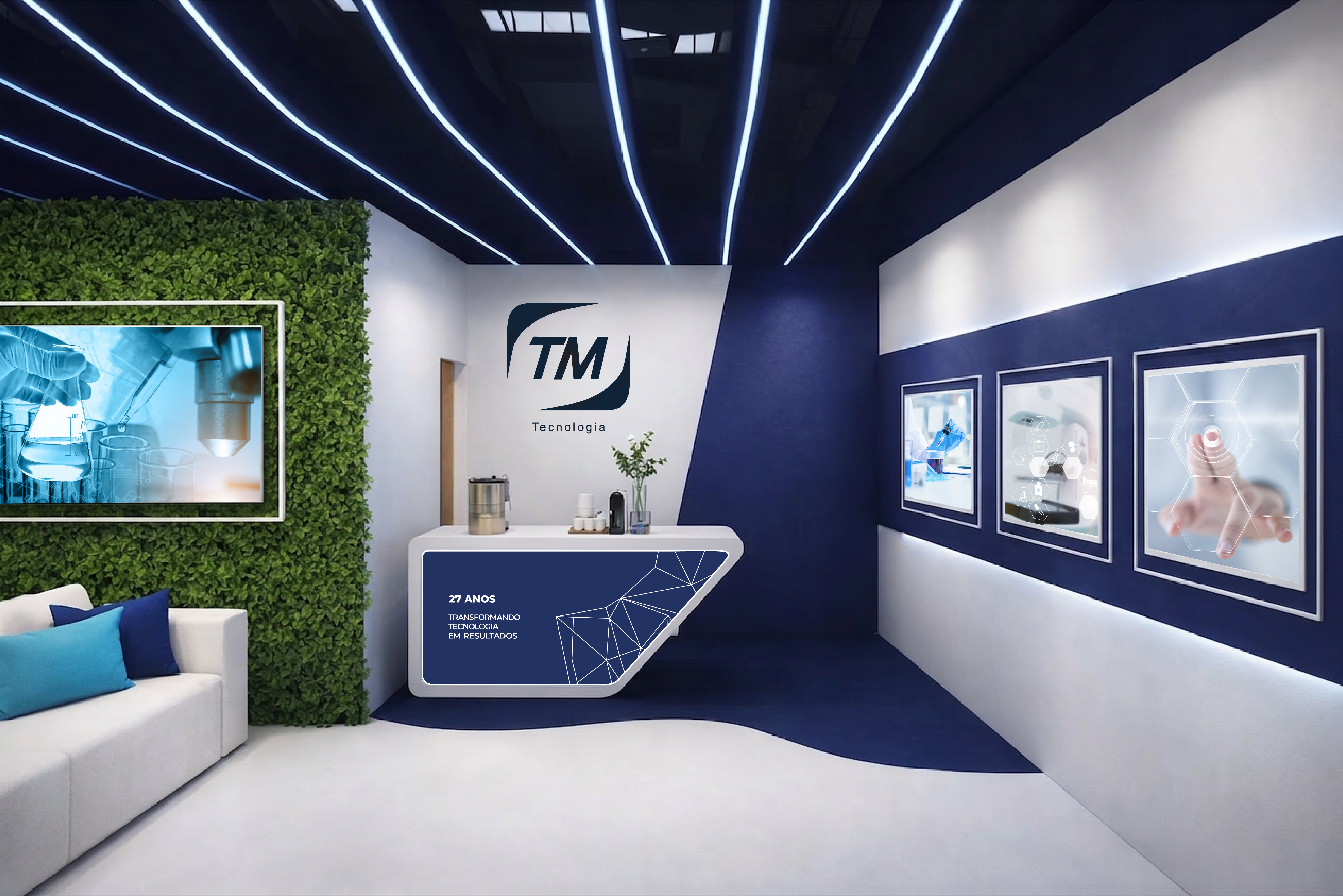 Mockup de material para stand da TM Tecnologia